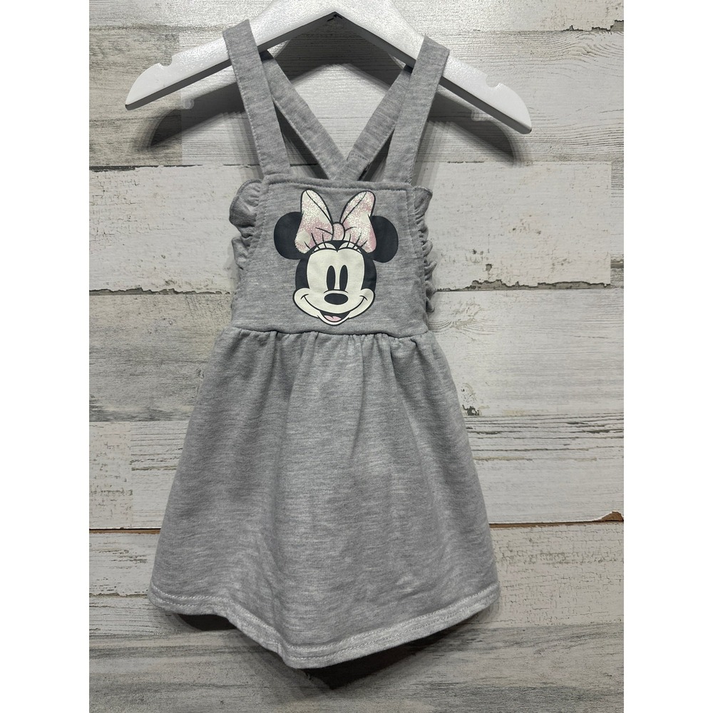 Disney Minnie Mouse Pinafore Dress Girls 18m Gray Ruffle Glitter EUC